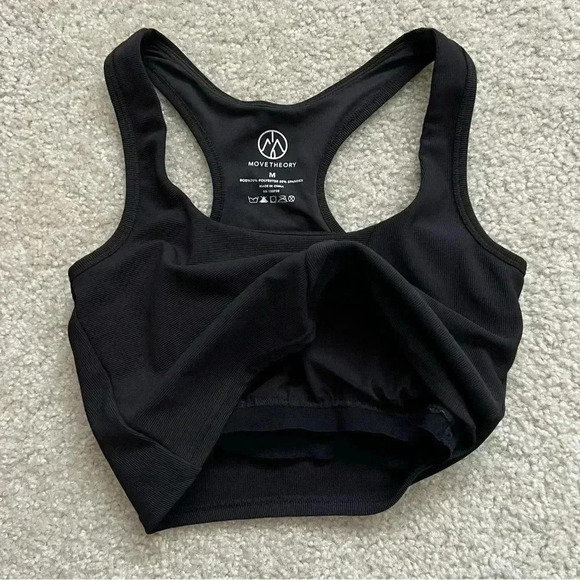 MoveTheory Cropped Sports Bra Black Women Size Medium Removable Pads Active Yoga - Picture 8 of 11